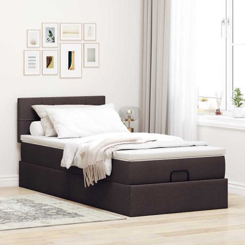 Cadre de lit ottoman avec matelas marron foncé 90x200 cm tissu - Photo n°3; ?>