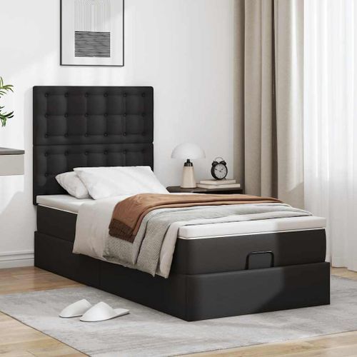 Cadre de lit ottoman avec matelas noir 100x200 cm similicuir - Photo n°3; ?>