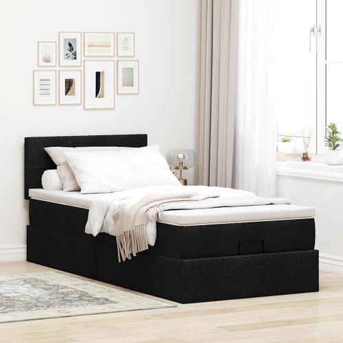 Cadre de lit ottoman avec matelas noir 100x200cm tissu - Photo n°3; ?>