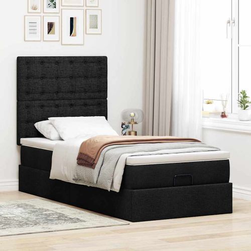 Cadre de lit ottoman avec matelas noir 100x200cm tissu - Photo n°3; ?>