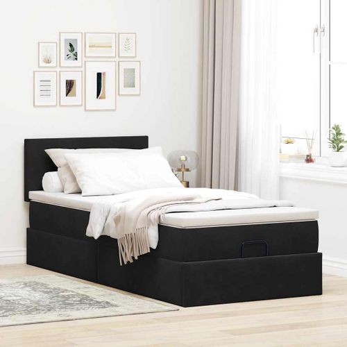 Cadre de lit ottoman avec matelas noir 100x200cm velours - Photo n°3; ?>