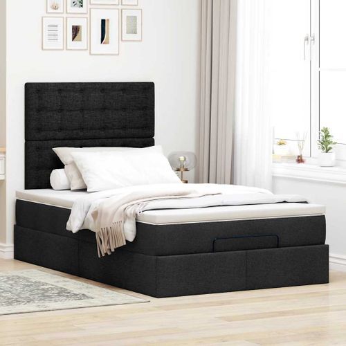 Cadre de lit ottoman avec matelas noir 120x190 cm tissu - Photo n°3; ?>