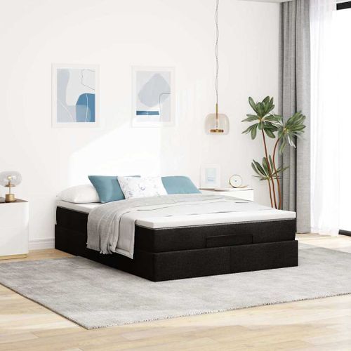 Cadre de lit ottoman avec matelas noir 140x190 cm similicuir - Photo n°3; ?>