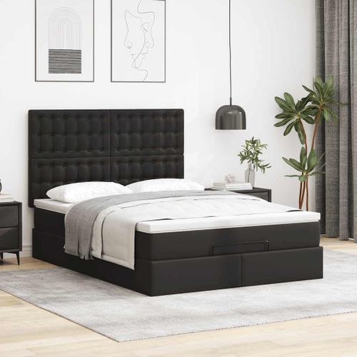 Cadre de lit ottoman avec matelas noir 140x190 cm similicuir - Photo n°3; ?>