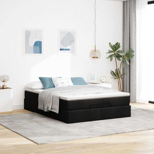 Cadre de lit ottoman avec matelas noir 140x190 cm tissu - Photo n°3; ?>