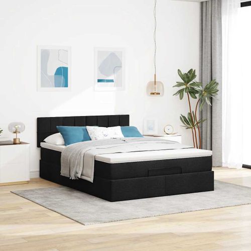 Cadre de lit ottoman avec matelas noir 140x190 cm tissu - Photo n°3; ?>