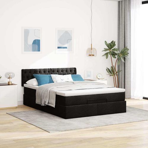 Cadre de lit ottoman avec matelas noir 140x190 cm tissu - Photo n°3; ?>