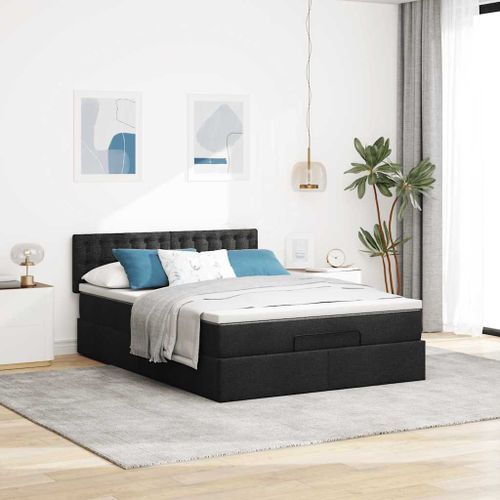 Cadre de lit ottoman avec matelas noir 140x190 cm tissu - Photo n°3; ?>