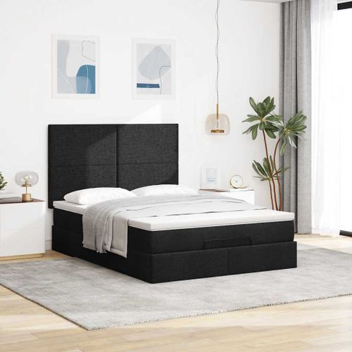 Cadre de lit ottoman avec matelas noir 140x190 cm tissu - Photo n°3; ?>