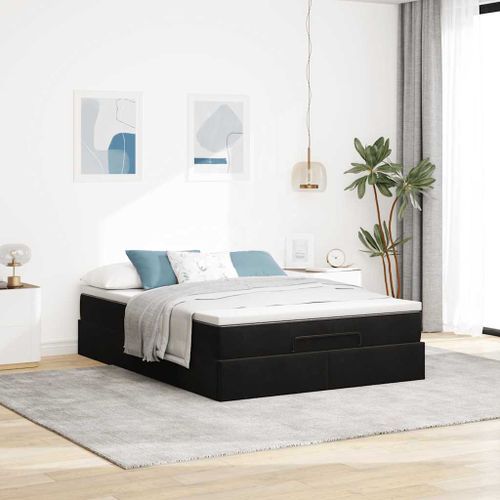 Cadre de lit ottoman avec matelas noir 140x190 cm velours - Photo n°3; ?>