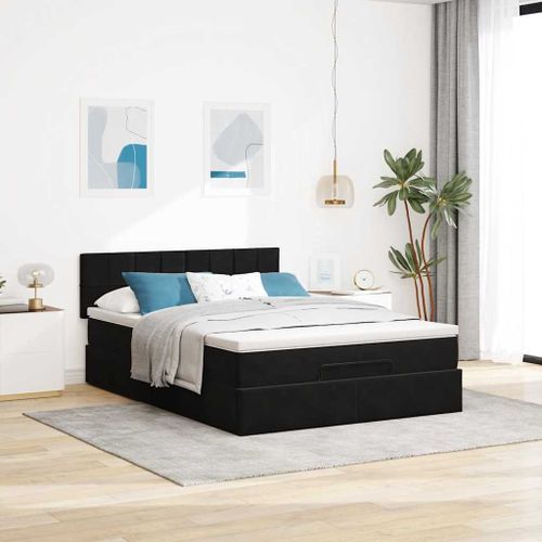 Cadre de lit ottoman avec matelas noir 140x190 cm velours - Photo n°3; ?>