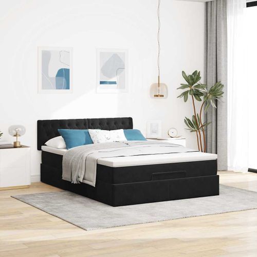 Cadre de lit ottoman avec matelas noir 140x190 cm velours - Photo n°3; ?>