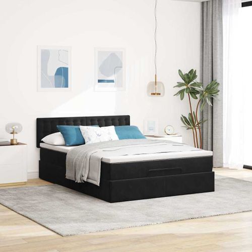 Cadre de lit ottoman avec matelas noir 140x190 cm velours - Photo n°3; ?>