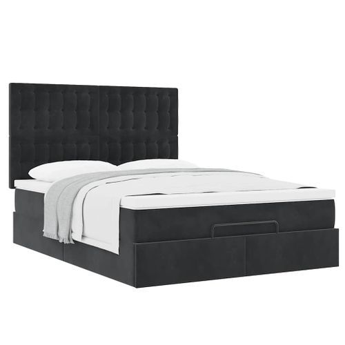 Cadre de lit ottoman avec matelas noir 140x190 cm velours - Photo n°2; ?>