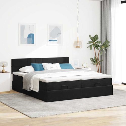 Cadre de lit ottoman avec matelas noir 160x200 cm velours - Photo n°3; ?>