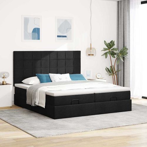 Cadre de lit ottoman avec matelas noir 180x200cm tissu - Photo n°3; ?>