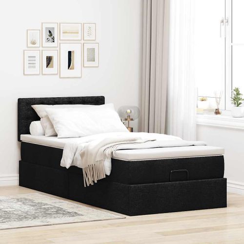 Cadre de lit ottoman avec matelas noir 80x200 cm tissu - Photo n°3; ?>