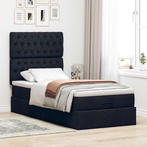 Cadre de lit ottoman avec matelas noir 80x200 cm tissu - Photo n°3; ?>