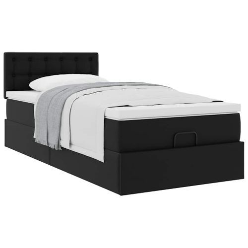 Cadre de lit ottoman avec matelas noir 90x190 cm similicuir - Photo n°3; ?>