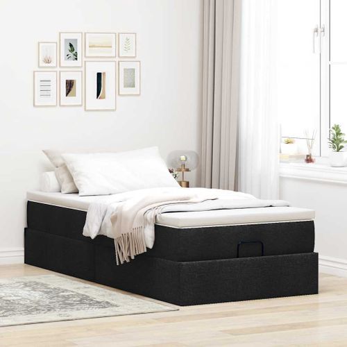 Cadre de lit ottoman avec matelas noir 90x190 cm tissu - Photo n°3; ?>