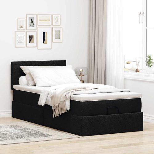 Cadre de lit ottoman avec matelas noir 90x190 cm tissu - Photo n°3; ?>