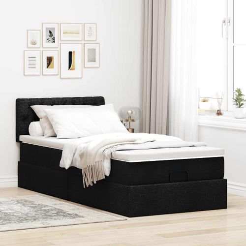 Cadre de lit ottoman avec matelas noir 90x190 cm tissu - Photo n°3; ?>