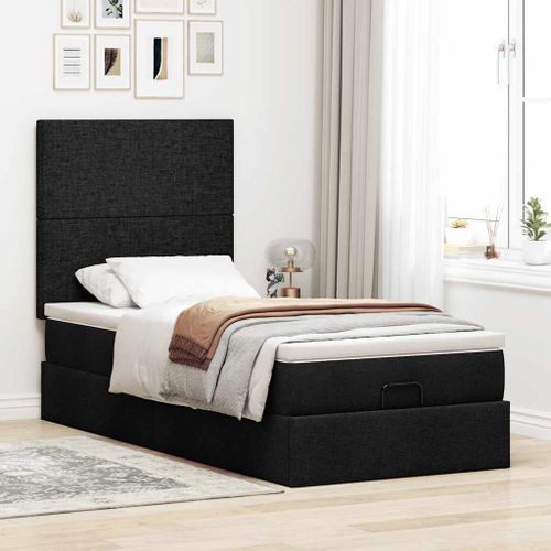 Cadre de lit ottoman avec matelas noir 90x190 cm tissu - Photo n°3; ?>