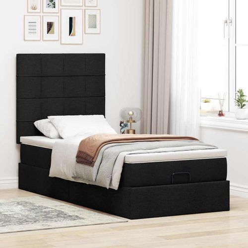 Cadre de lit ottoman avec matelas noir 90x190 cm tissu - Photo n°3; ?>