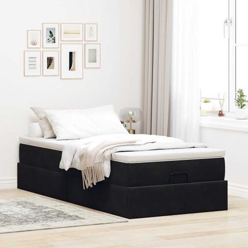 Cadre de lit ottoman avec matelas noir 90x190 cm velours - Photo n°3; ?>