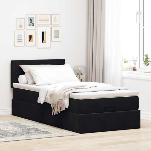 Cadre de lit ottoman avec matelas noir 90x190 cm velours - Photo n°3; ?>