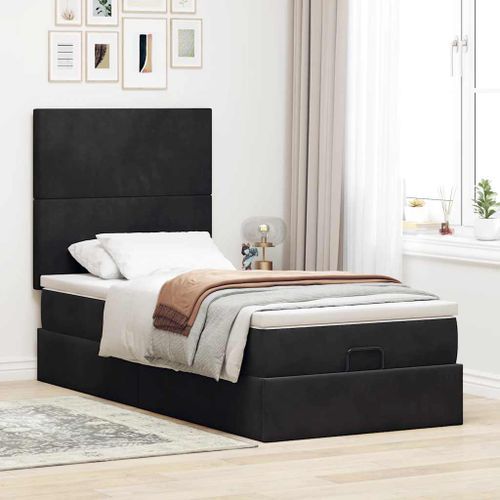 Cadre de lit ottoman avec matelas noir 90x190 cm velours - Photo n°3; ?>