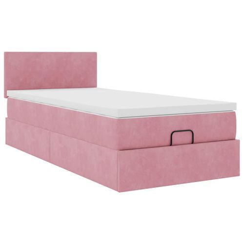 Cadre de lit ottoman avec matelas rose 100x200 cm velours - Photo n°2; ?>