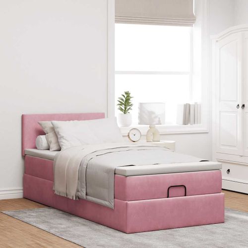 Cadre de lit ottoman avec matelas rose 100x200 cm velours - Photo n°3; ?>