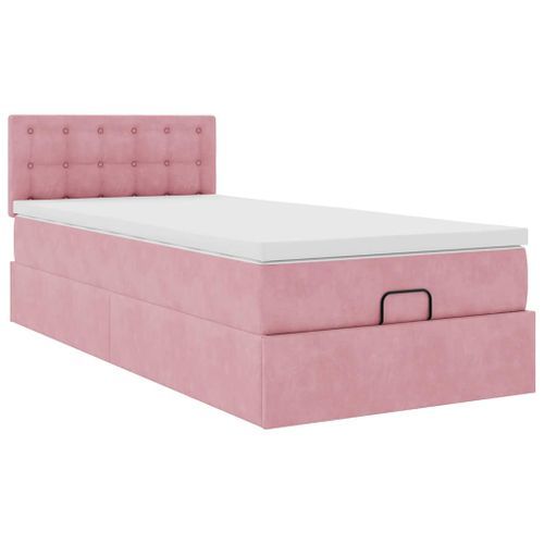 Cadre de lit ottoman avec matelas rose 100x200 cm velours - Photo n°2; ?>