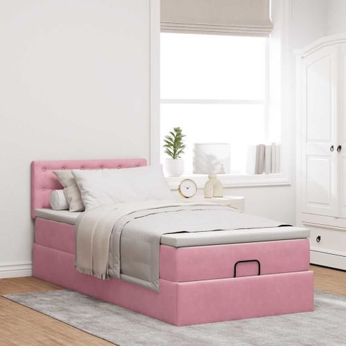 Cadre de lit ottoman avec matelas rose 100x200 cm velours - Photo n°3; ?>