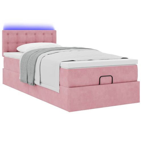 Cadre de lit ottoman avec matelas rose 100x200 cm velours - Photo n°3; ?>