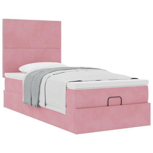 Cadre de lit ottoman avec matelas rose 100x200 cm velours - Photo n°2; ?>