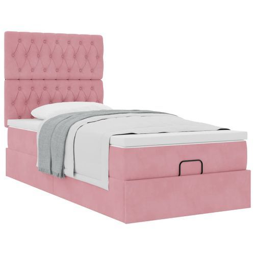 Cadre de lit ottoman avec matelas rose 100x200 cm velours - Photo n°2; ?>