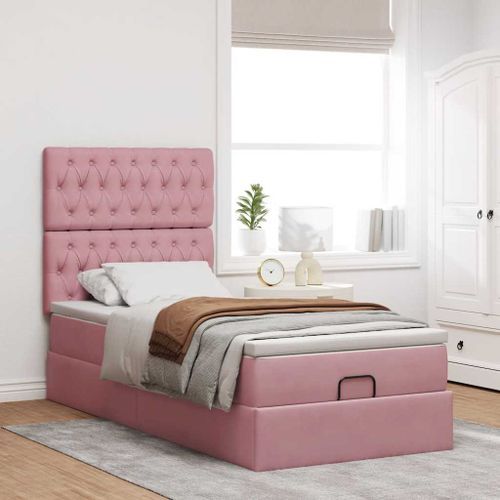 Cadre de lit ottoman avec matelas rose 100x200 cm velours - Photo n°3; ?>