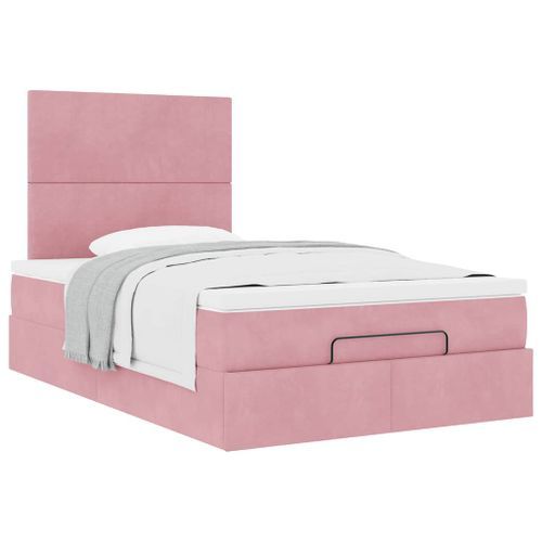 Cadre de lit ottoman avec matelas rose 120x190 cm velours - Photo n°2; ?>