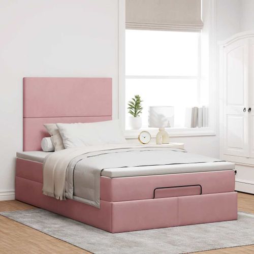 Cadre de lit ottoman avec matelas rose 120x190 cm velours - Photo n°3; ?>