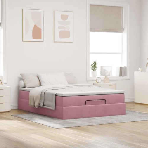 Cadre de lit ottoman avec matelas rose 140x190 cm velours - Photo n°3; ?>