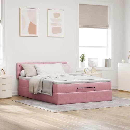 Cadre de lit ottoman avec matelas rose 140x190 cm velours - Photo n°3; ?>