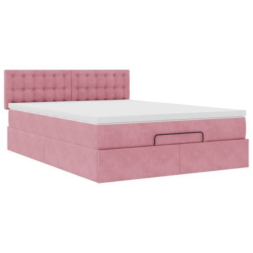 Cadre de lit ottoman avec matelas rose 140x190 cm velours - Photo n°2; ?>