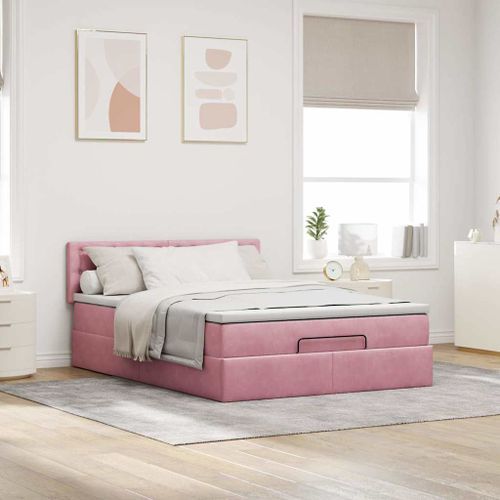 Cadre de lit ottoman avec matelas rose 140x190 cm velours - Photo n°3; ?>