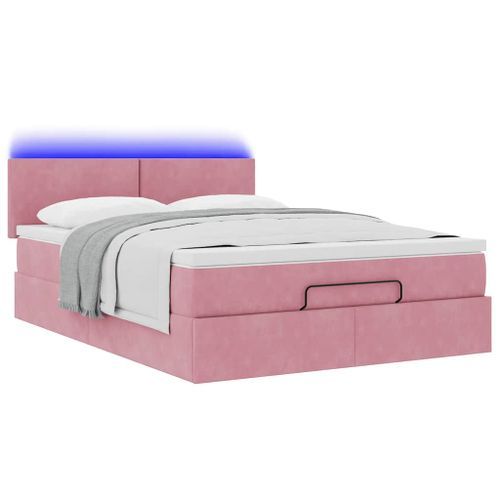 Cadre de lit ottoman avec matelas rose 140x190 cm velours - Photo n°3; ?>