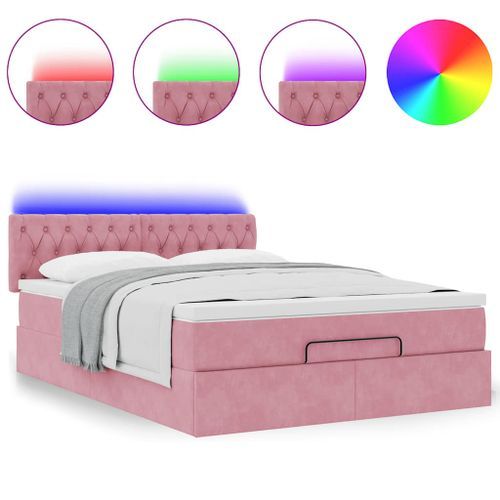 Cadre de lit ottoman avec matelas rose 140x190 cm velours - Photo n°2; ?>