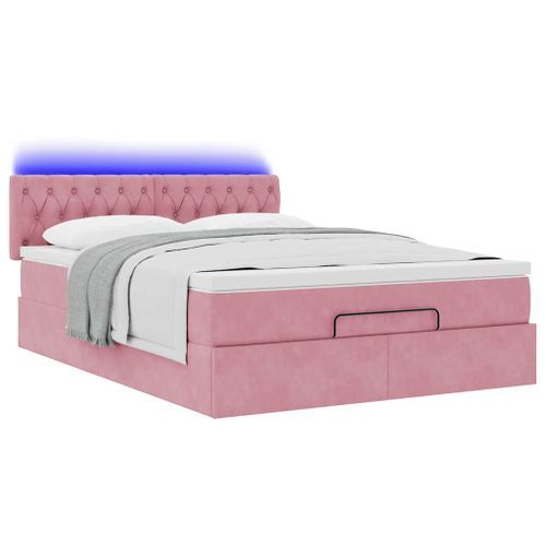 Cadre de lit ottoman avec matelas rose 140x190 cm velours - Photo n°3; ?>