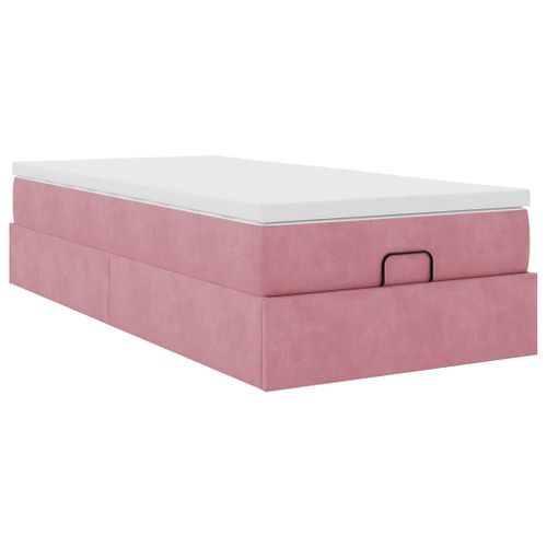 Cadre de lit ottoman avec matelas rose 80x200 cm velours - Photo n°2; ?>