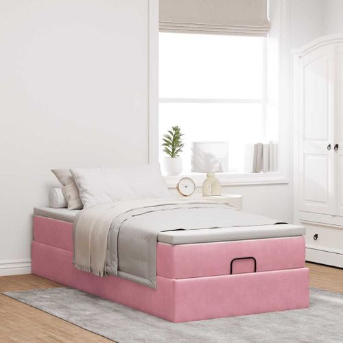 Cadre de lit ottoman avec matelas rose 80x200 cm velours - Photo n°3; ?>